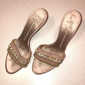 GUISEPPE ZANOTTI  beaded pink satin slides